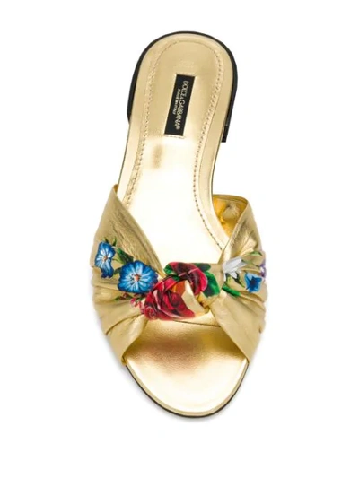 Shop Dolce & Gabbana Floral Print Slides In Gold