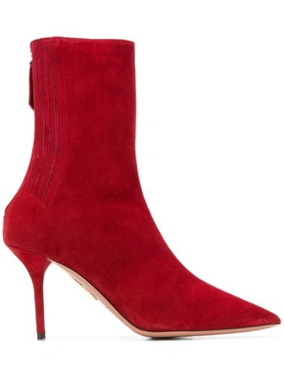 Shop Aquazzura Pointed Toe Ankle Boots In Red