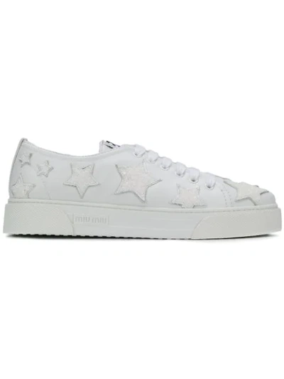 Shop Miu Miu Glitter Stars Sneakers In White
