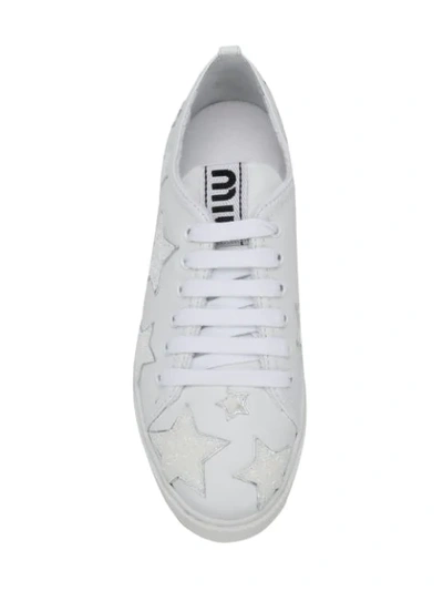 Shop Miu Miu Glitter Stars Sneakers In White
