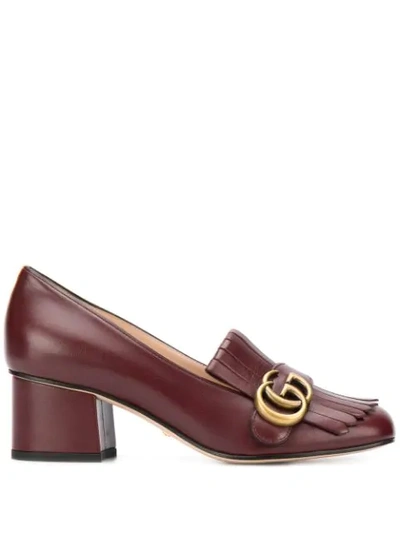 Shop Gucci Double G Fringed Loafers In Red