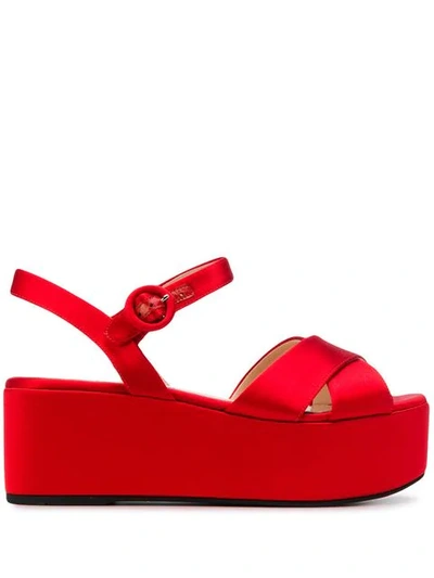 Shop Prada Platform Sandals In Red