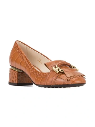 Shop Tod's Fringed Trim Pumps In Brown