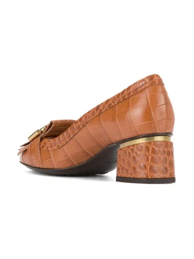 Shop Tod's Fringed Trim Pumps In Brown