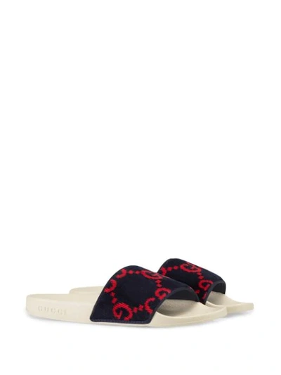 Shop Gucci Gg Terry Cloth Slide Sandal In Blue