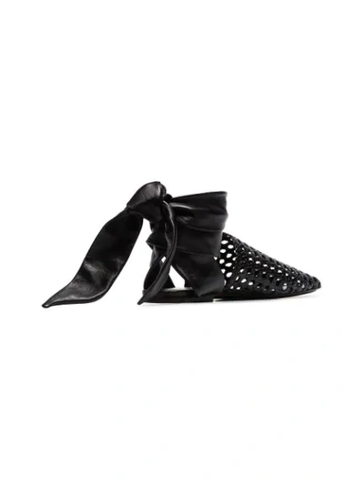 Shop Jil Sander Flat Woven Leather Ankle Tie Pumps In Black