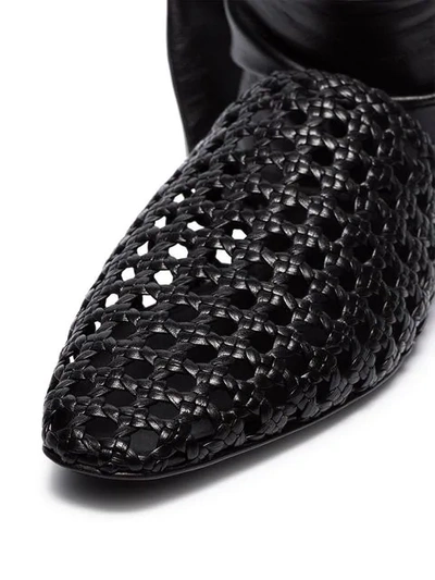 Shop Jil Sander Flat Woven Leather Ankle Tie Pumps In Black
