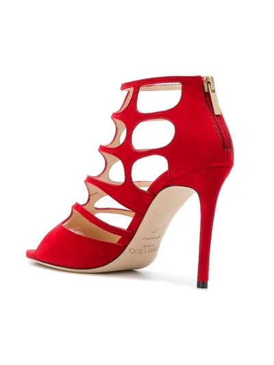 Shop Jimmy Choo Ren 100 Caged Sandals - Red