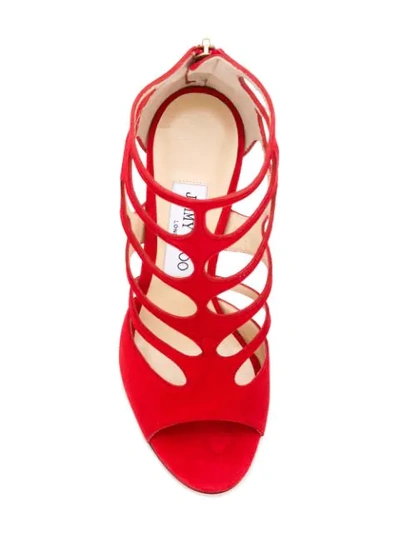 Shop Jimmy Choo Ren 100 Caged Sandals - Red