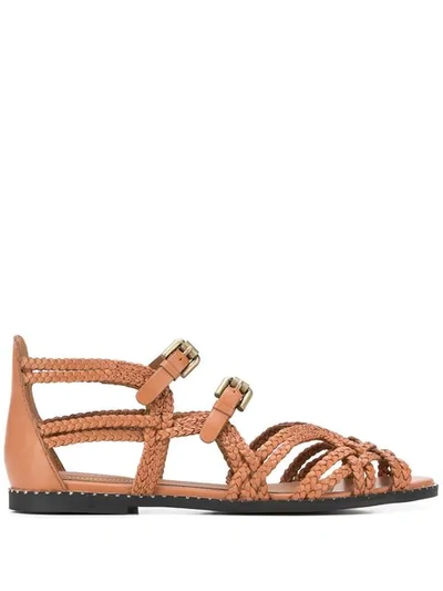 SEE BY CHLOÉ BRAIDED STRAPPY SANDALS - 棕色