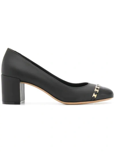 Shop Ferragamo Vara Chain Pumps In Black