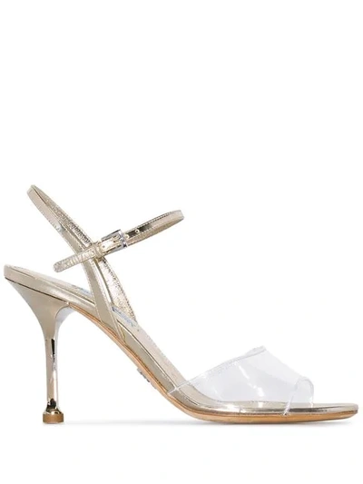 PRADA METALLIC GOLD 90 STRAPPY LEATHER SANDALS - 金色