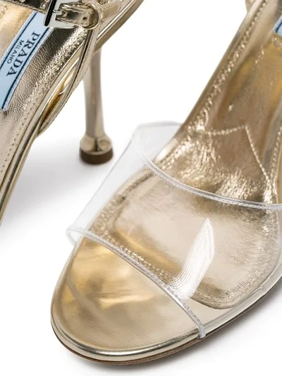 PRADA METALLIC GOLD 90 STRAPPY LEATHER SANDALS - 金色