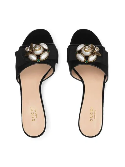 Shop Gucci Velvet Mid-heel Mule In Black