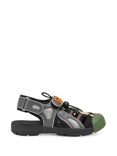 Shop Gucci Embellished Mesh Hybrid Sandals In Black