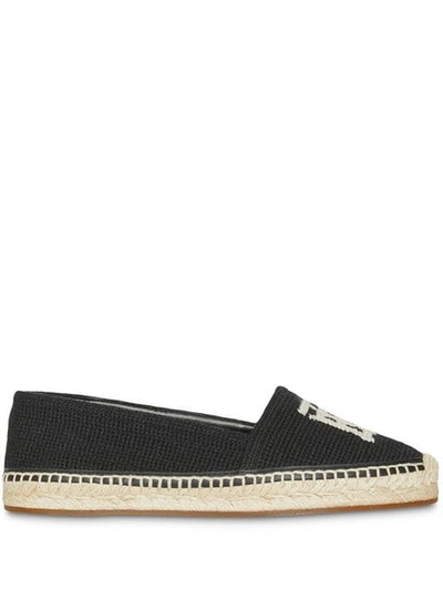 Shop Burberry Monogram Motif Cotton And Leather Espadrilles In Black