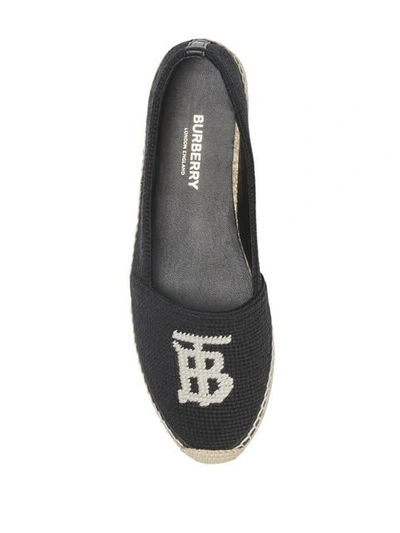 Shop Burberry Monogram Motif Cotton And Leather Espadrilles In Black