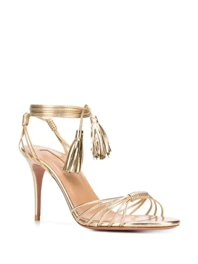 Shop Aquazzura Metallic Ankle Tie Sandals In Gold