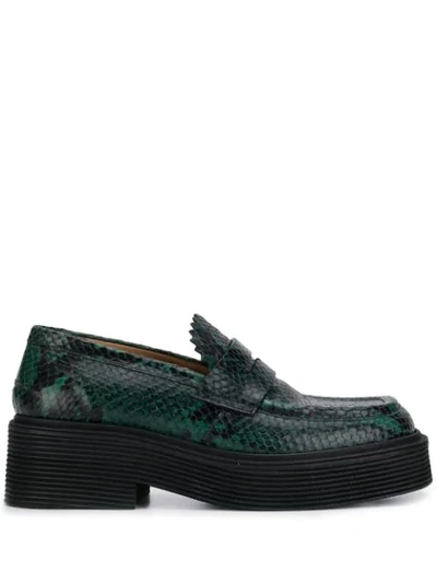 Shop Marni Snakeskin Print Loafers In Green