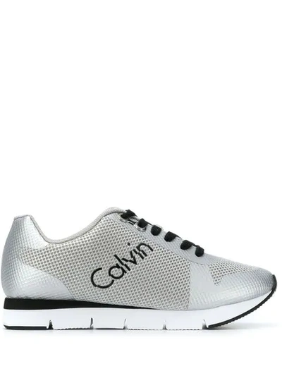 Shop Calvin Klein Jeans Est.1978 Mesh Panel Running Sneakers In Silver