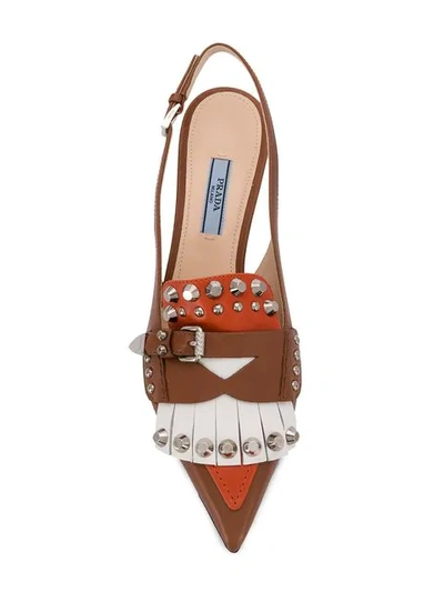 Shop Prada Studded Slingback Pumps In Brown