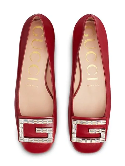 Shop Gucci Leather Ballet Flat With Crystal G Detail In 6438 Red