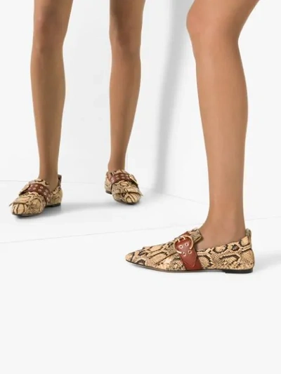 Shop Chloé Roy Snake-effect Loafers In Yellow