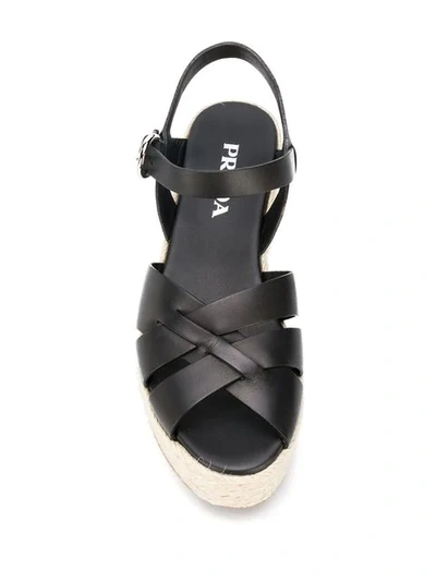 Shop Prada 65mm Wedge Espadrille Sandals - Black