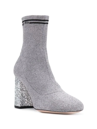 Miu Miu Glitter Heel Lurex Sock Boots In Cromo Nero | ModeSens