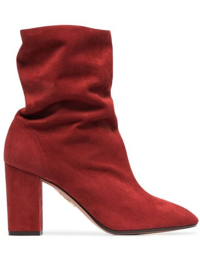 Shop Aquazzura Boogie 85 Suede Ankle Boots In Red