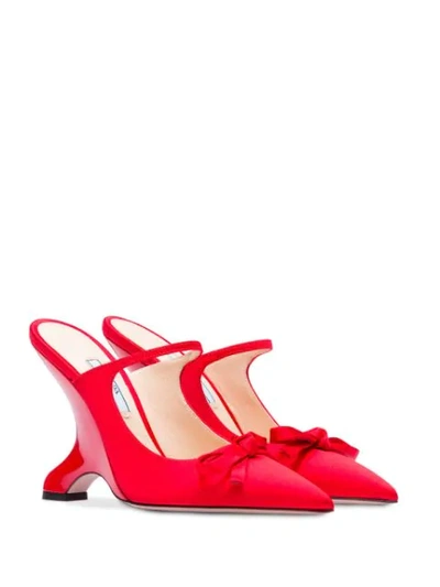 Shop Prada Angled Heel Satin Pumps In Red