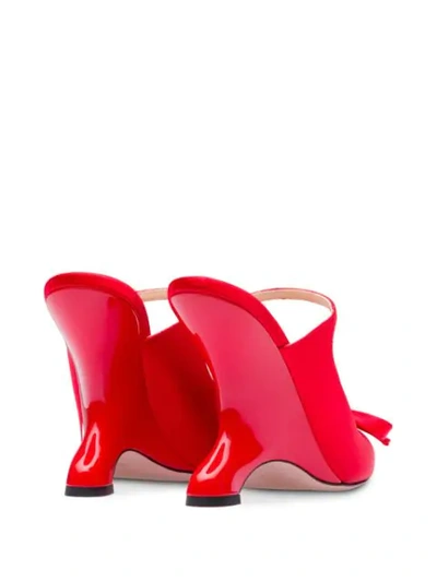 Shop Prada Angled Heel Satin Pumps In Red
