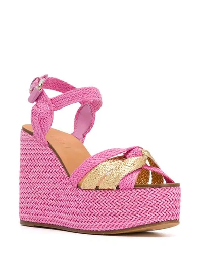 Shop Casadei Riviera Wicker Wedge Sandals In Pink