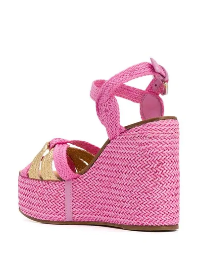 Shop Casadei Riviera Wicker Wedge Sandals In Pink