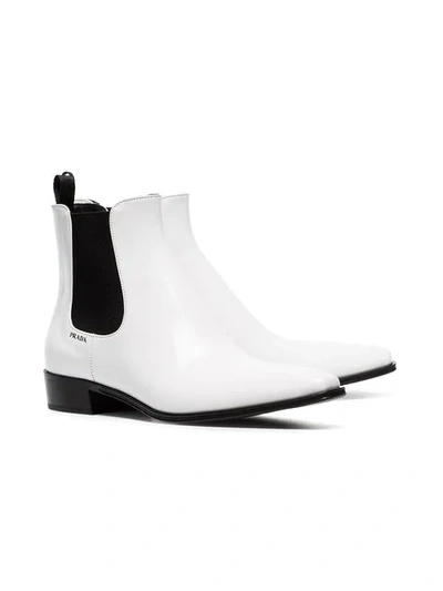 Shop Prada White Cowboy 30 Leather Ankle Boots