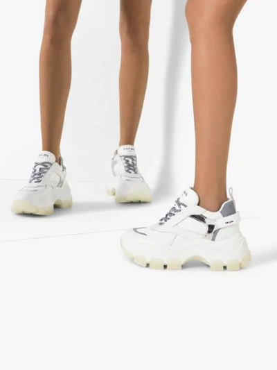 Shop Prada Chunky Lace-up Sneakers In White