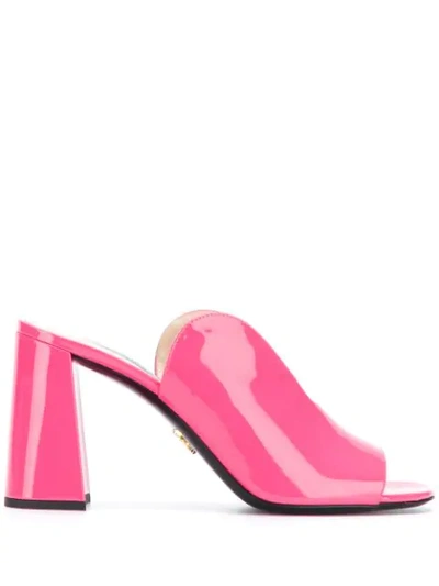 Shop Prada Block Heel Mules In Pink