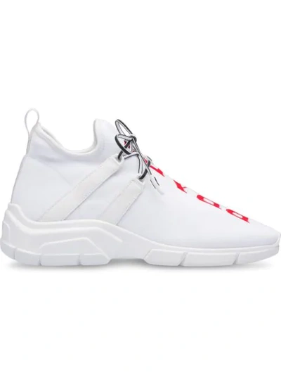 Shop Prada Knit Sneakers In White
