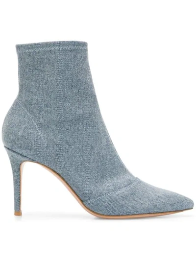 Shop Gianvito Rossi Stonewashed Denim Ankle Boots In Blue