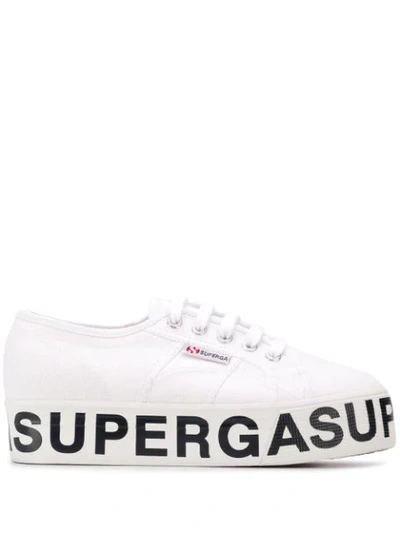 Shop Superga Logo Heel Sneakers In White