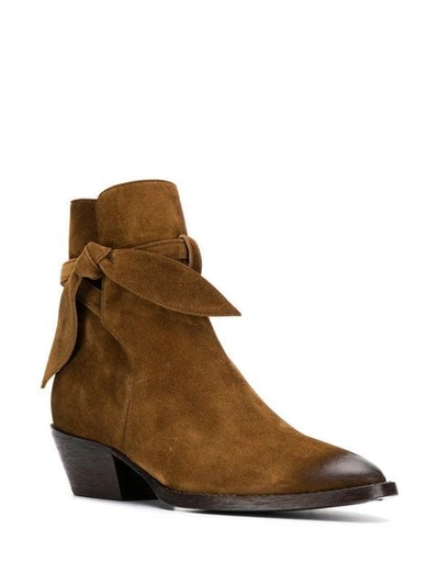 Shop Saint Laurent Bow Ankle Boots - Brown