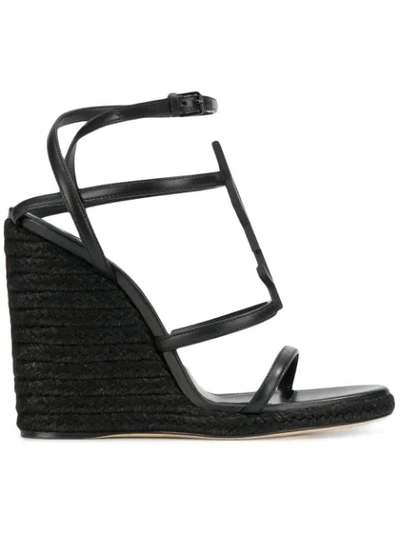 Shop Saint Laurent Cassandra Wedge Sandals In Black