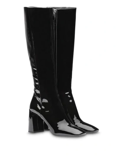 Shop Prada Fitted Patent Boots In Black