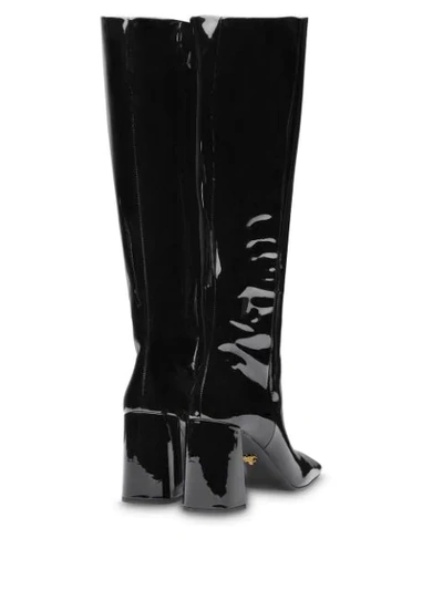 Shop Prada Fitted Patent Boots In Black