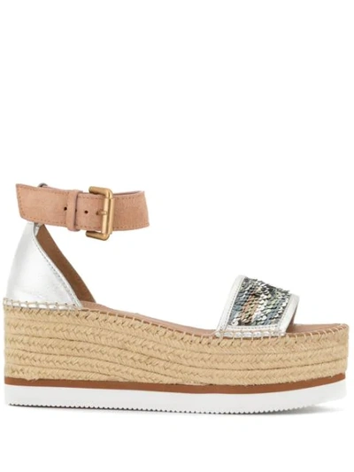 Shop See By Chloé Glyn Platform Espadrille Sandals In Silver