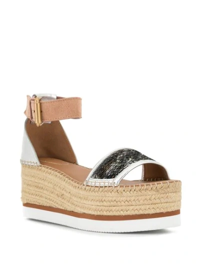 Shop See By Chloé Glyn Platform Espadrille Sandals In Silver