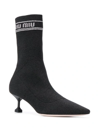 Shop Miu Miu Branded Sock Boots In Black