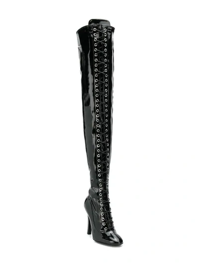 Shop Moschino Lace-up Thigh High Boots - Black