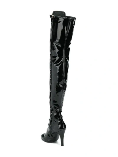 Shop Moschino Lace-up Thigh High Boots - Black