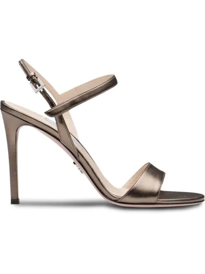 Shop Prada Pearly Laminated Sandals - Metallic